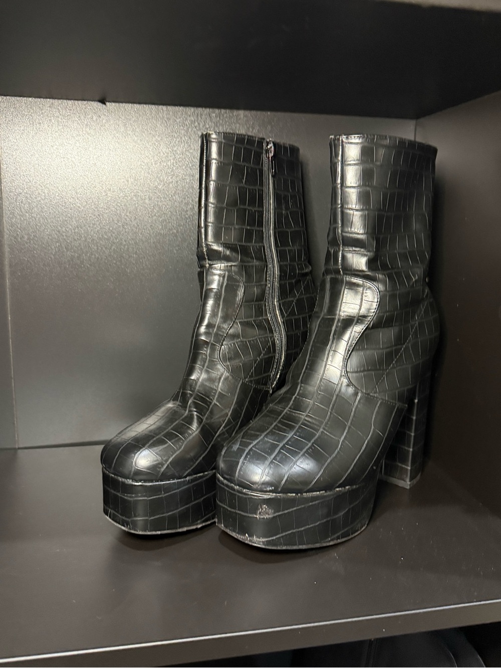Women’s Black Croc-Embossed Platform Ankle Boots